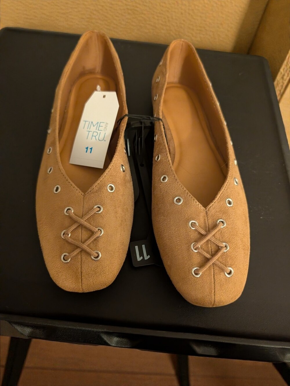 Time and Tru Tan Lace-Detail Slip-On Ballet Flats